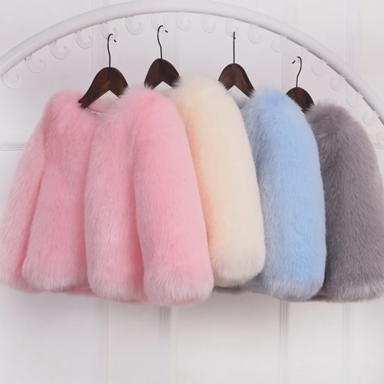 【12M-10Y】Girls Multicolor Thick Faux Fur Coat - 31170
