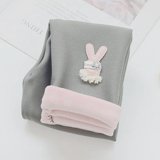【18M-7Y】Girls Thick Fleece Bunny Applique Leggings