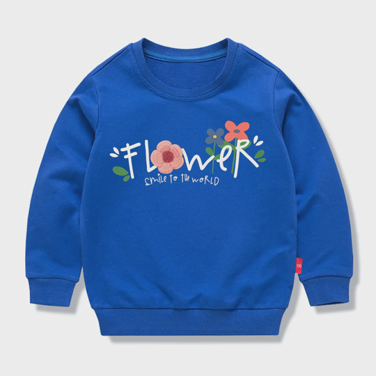 【12M-11Y】Kids' Trendy Letter Print Sweatshirt — Flower, Smile To The World