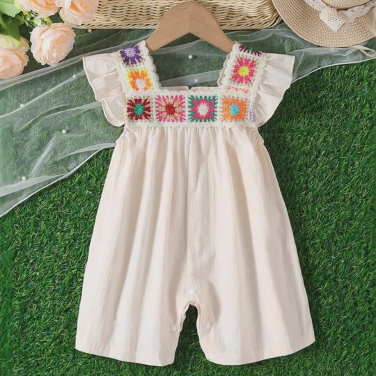 【3M-3Y】Girls' Cap Sleeve Flared Lace Jumpsuit