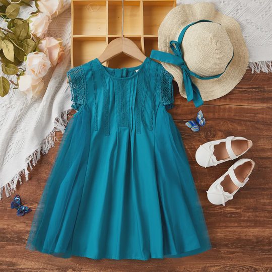 【18M-8Y】2-piece Girls Sweetheart Lace Embroidered Sleeveless Dress With Hat