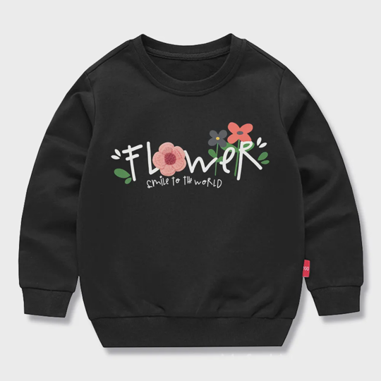 【12M-11Y】Kids' Trendy Letter Print Sweatshirt — Flower, Smile To The World