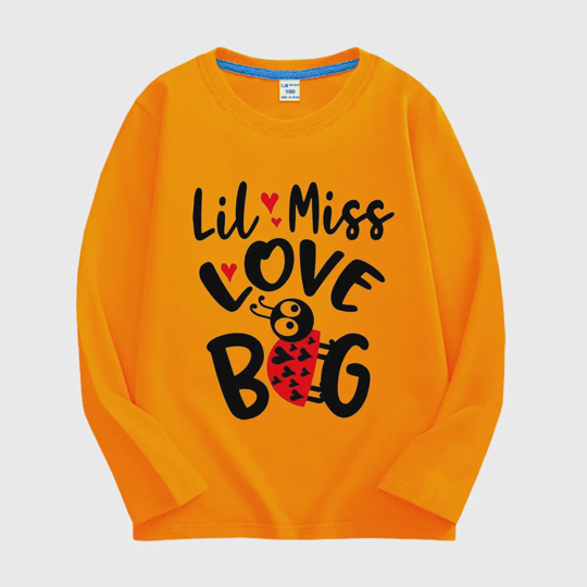 【18M-11Y】Adorable Long Sleeve Tee With "LITTLE LOVE BUG" Print