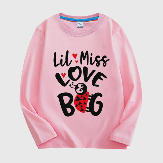 【18M-11Y】Adorable Long Sleeve Tee With "LITTLE LOVE BUG" Print