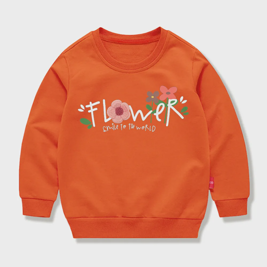 【12M-11Y】Kids' Trendy Letter Print Sweatshirt — Flower, Smile To The World