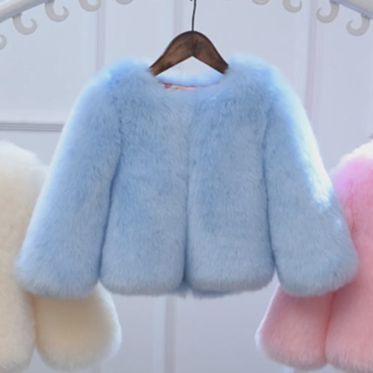 【12M-10Y】Girls Multicolor Thick Faux Fur Coat - 31170