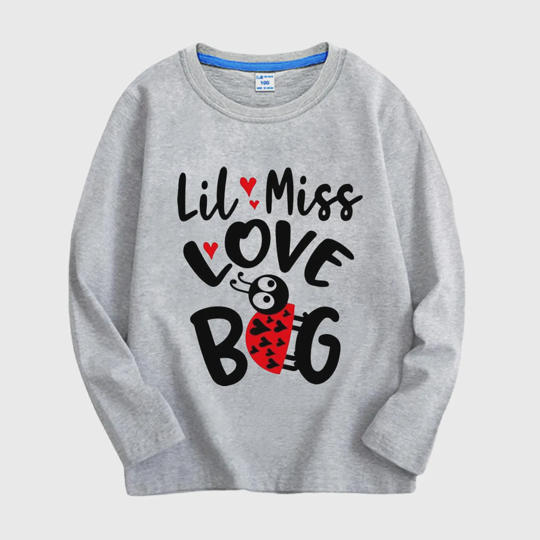 【18M-11Y】Adorable Long Sleeve Tee With "LITTLE LOVE BUG" Print