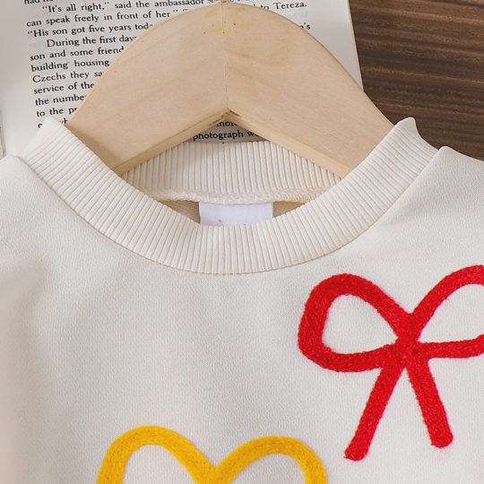【6M-3Y】Girls' Bow Appliqué Long-Sleeve Top And Straight-Leg Pants Set
