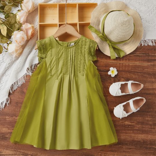 【18M-8Y】2-piece Girls Sweetheart Lace Embroidered Sleeveless Dress With Hat
