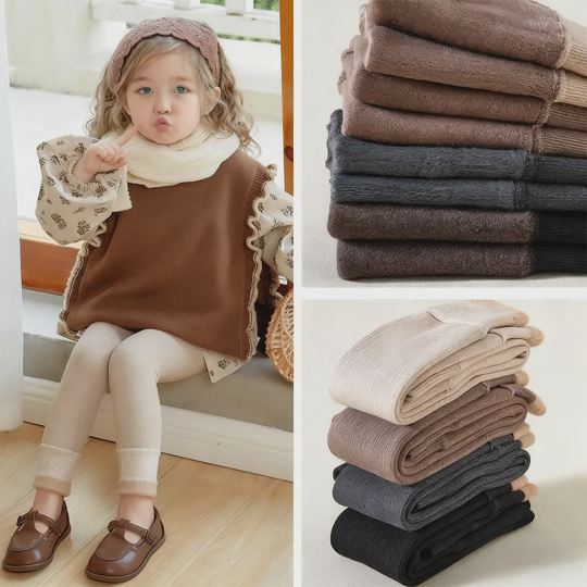 【1Y-14Y】Girls' Fleece-Lined Thick Warm Leggings