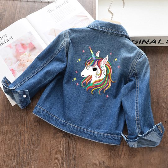 【18M-11Y】Girls Fashion Unicorn Print Blue Denim Jacket - 3142