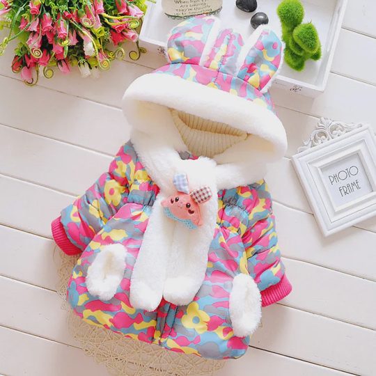 【6M-3Y】Girls Sweet Cute Rabbit Ears Hooded Cotton Jacket (Random Colors Of Accessories)