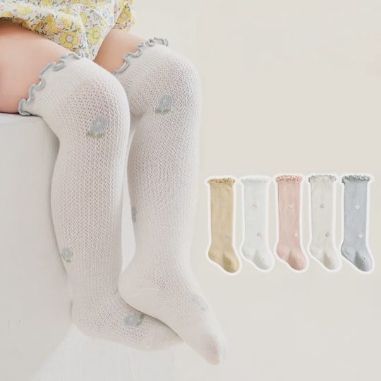 【0M-3Y】Baby Girl Multicolor Floral Mid-calf Cotton Socks