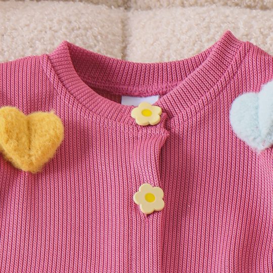 【6M-3Y】Girls Knit Cardigan With Heart Patch Top + Flared Pants Set