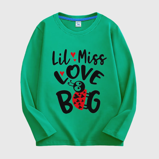 【18M-11Y】Adorable Long Sleeve Tee With "LITTLE LOVE BUG" Print