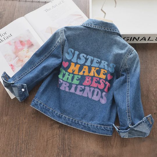 【18M-11Y】Girls Fashion Letter Print Blue Denim Jacket