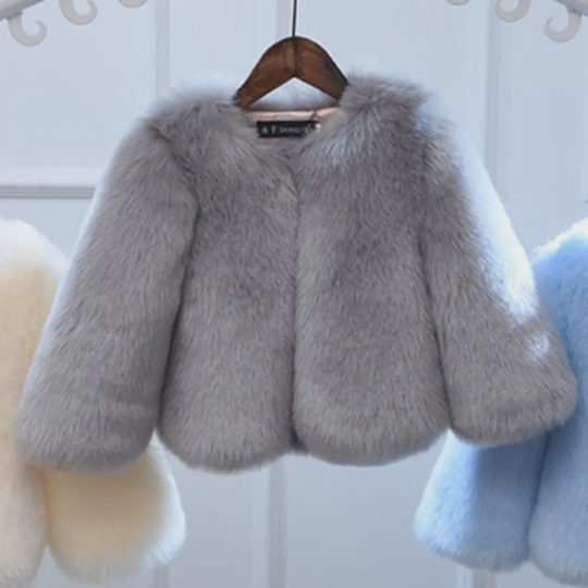 【12M-10Y】Girls Multicolor Thick Faux Fur Coat - 31170