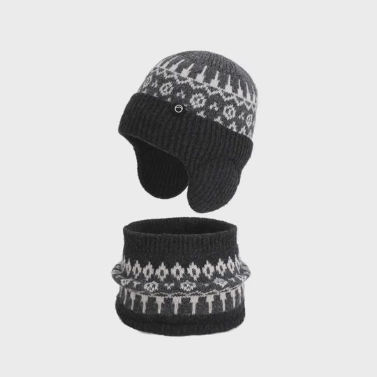 Unisex Warm Knitted Pullover Hat & Neck Warmer Set