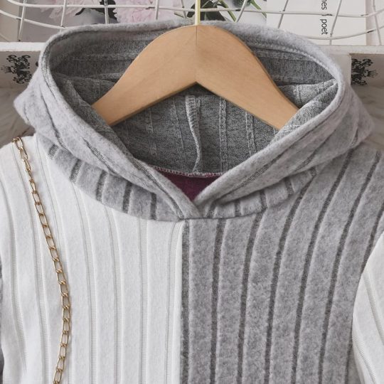 【3Y-10Y】Girls' Long Sleeve Color Block Ribbed Knit Dress