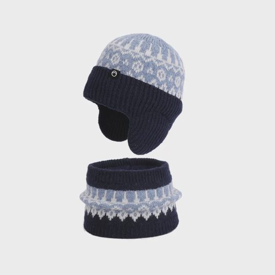Unisex Warm Knitted Pullover Hat & Neck Warmer Set