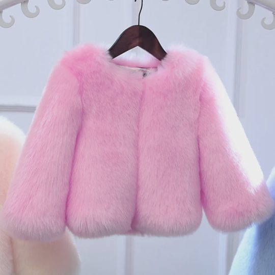 【12M-10Y】Girls Multicolor Thick Faux Fur Coat - 31170
