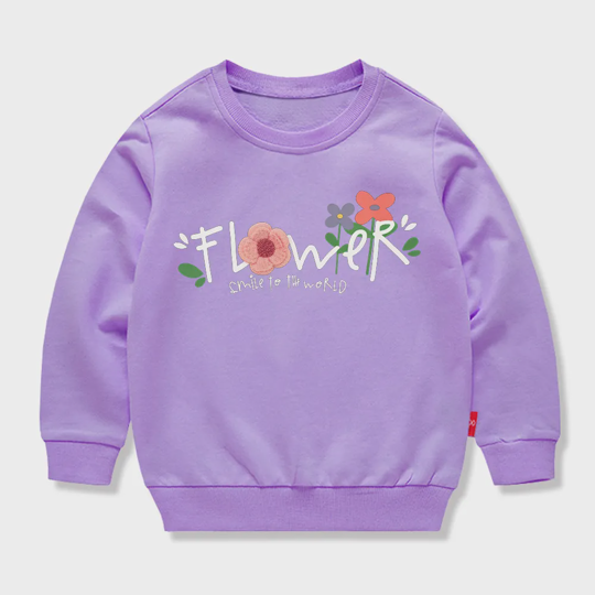 【12M-11Y】Kids' Trendy Letter Print Sweatshirt — Flower, Smile To The World