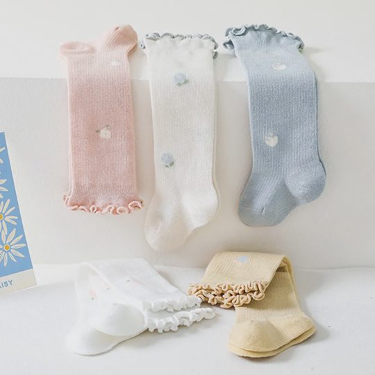 【0M-3Y】Baby Girl Multicolor Floral Mid-calf Cotton Socks