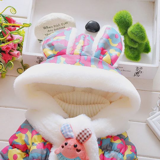 【6M-3Y】Girls Sweet Cute Rabbit Ears Hooded Cotton Jacket (Random Colors Of Accessories)