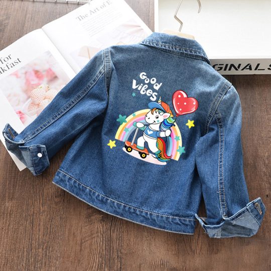 【18M-11Y】Girls Fashion Unicorn Print Blue Denim Jacket - 3142