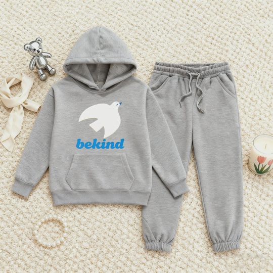 【2Y-13Y】Fleece-Lined Hoodie And Joggers Set With Be Kind Pigeon Design For Kids