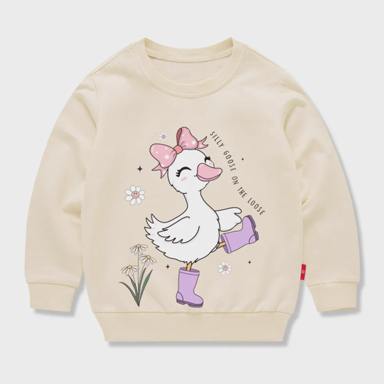 【12M-11Y】Kids' Fashion Sweatshirt – Adorable Cartoon Duck Design