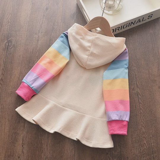 【18M-7Y】Girls Sweet Rainbow 3D Print Hooded Sweatshirt Dress
