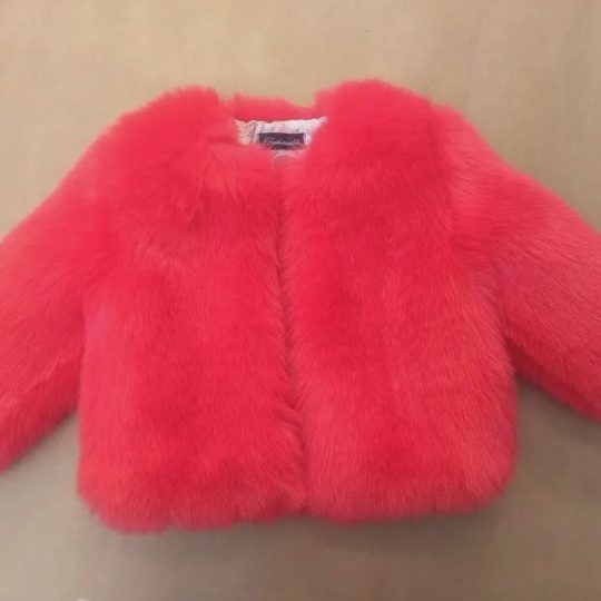 【12M-10Y】Girls Multicolor Thick Faux Fur Coat - 31170