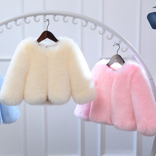 【12M-10Y】Girls Multicolor Thick Faux Fur Coat - 31170
