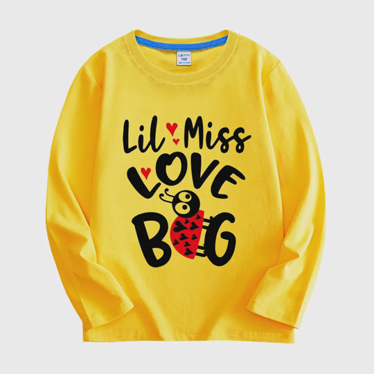 【18M-11Y】Adorable Long Sleeve Tee With "LITTLE LOVE BUG" Print