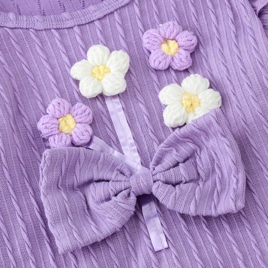 【9M-3Y】Girls' Bow Cable Knit Long-Sleeve Top & Pants Two-Piece Set
