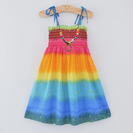 【2Y-13Y】2-piece Girls Fashion Flower And Butterfly Print Slip Bohomia Dress With Necklace - 33323
