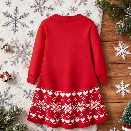 【2Y-7Y】Girls Christmas Cartoon Reindeer Knitted Dress