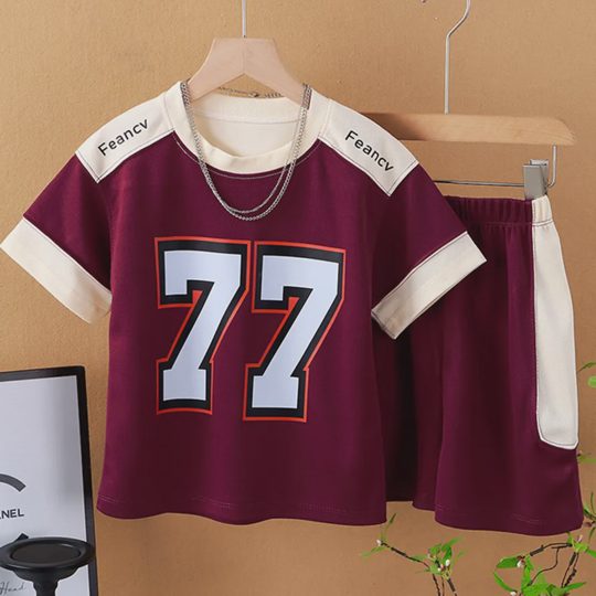 【18M-15Y】2-piece Boys Casual Letter Printed Colorblock Short-sleeved Quick-drying Sports Suit