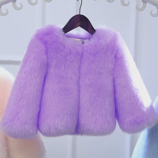 【12M-10Y】Girls Multicolor Thick Faux Fur Coat - 31170